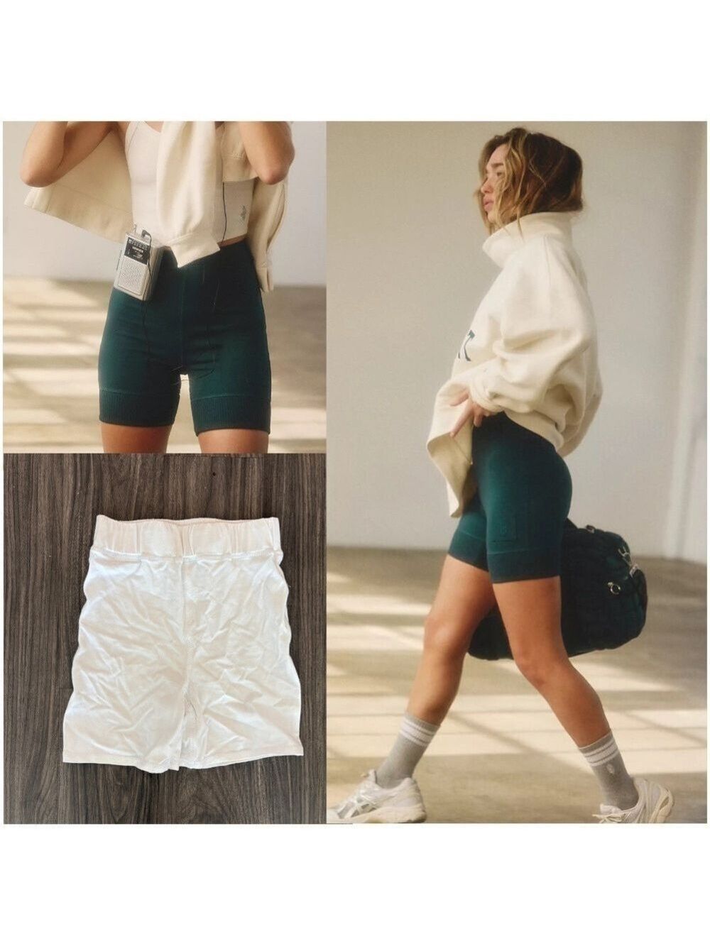 FP Movement FREE PEOPLE Victory Set Biker Shorts High Waist Ribbed White XS